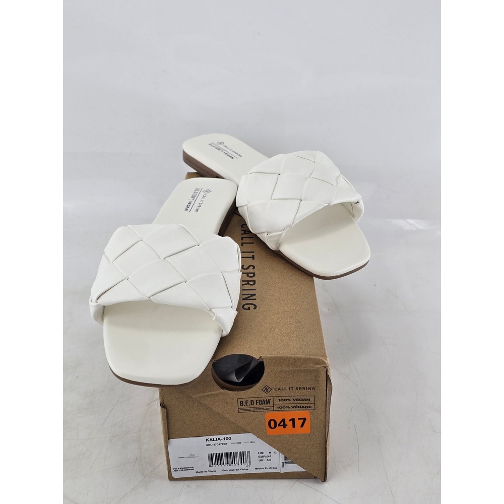 Call It Spring Kalia-100 Slide Sandals Womens Size 8 White Woven Vegan -New